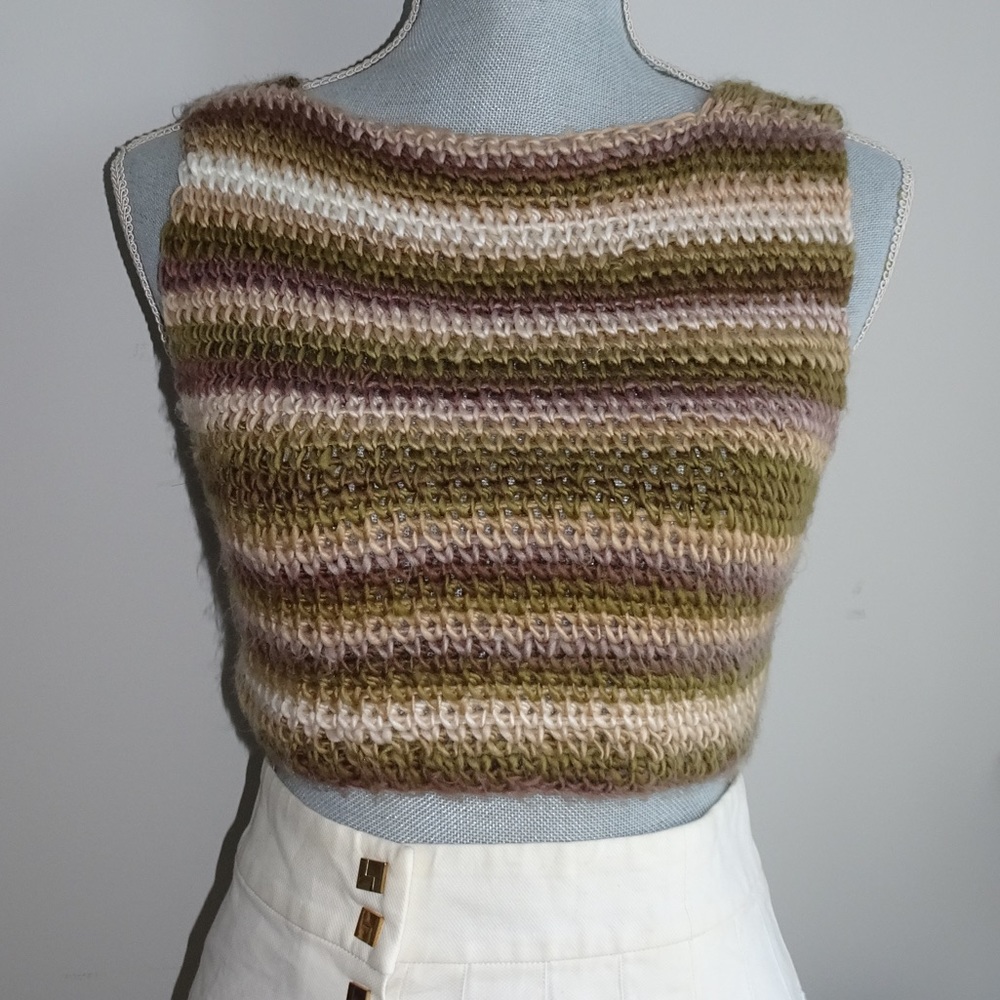 Handmade Crochet Open Back Cropped Top Sweater